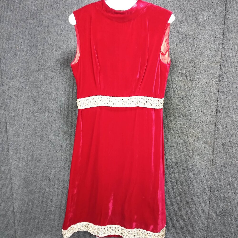 1950s Vintage Red Dress in Velvet Regal with Gold Lame Braid Details